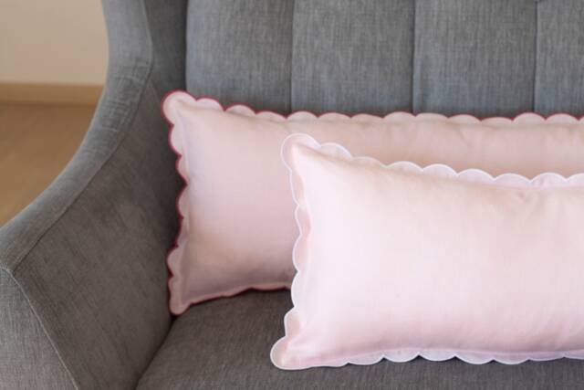 Pink Linen Lumbar Pillow Cover - Scalloped Edge, 12x36'' - image 1