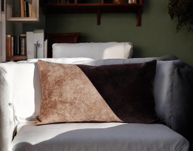 Color Block Velvet Pillow Cover Brown & Beige, Custom Sizes - image 1