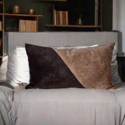 Color Block Velvet Pillow Cover Brown & Beige, Custom Sizes - thumbnail 2