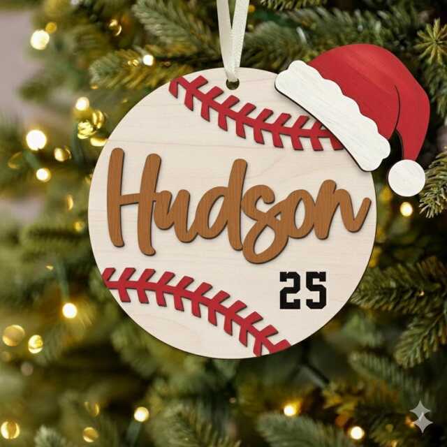 Personalized Baseball Christmas Ornaments, Ornament, Sports Keepsakes, Name Team Holiday - image 1