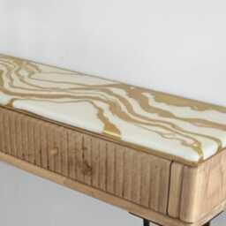 Epoxy Resin Oak Console Table Grooved Drawers, Hairpin Legs - thumbnail 2