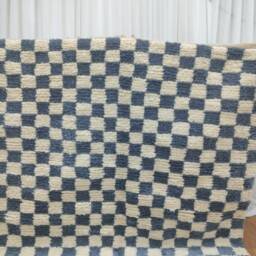 Handmade Moroccan Wool Rug - Gray & White Checkered Berber Carpet - thumbnail 2
