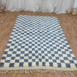Handmade Moroccan Wool Rug - Gray & White Checkered Berber Carpet - thumbnail 4