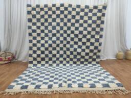 Handmade Moroccan Wool Rug - Gray & White Checkered Berber Carpet - thumbnail 1