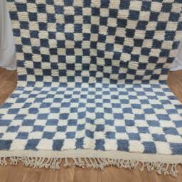 Handmade Moroccan Wool Rug - Gray & White Checkered Berber Carpet - thumbnail 3
