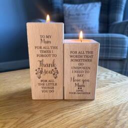 Set Of Two Wooden Tea Light Holder - To My Mum - Gifts For Candle Gift Mother's Day Birthday Present - thumbnail 1