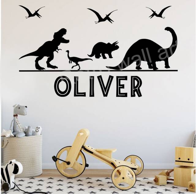 Personalized T-Rex & Dinosaur Wall Decals For Boys Girls Rooms - Custom Name Stickers Children's Room D??cor Home Improvement Dp1 - image 1