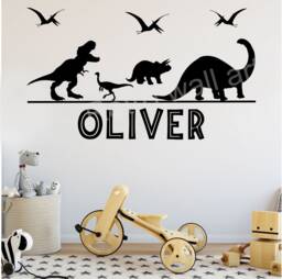Personalized T-Rex & Dinosaur Wall Decals For Boys Girls Rooms - Custom Name Stickers Children's Room D??cor Home Improvement Dp1 - thumbnail 1