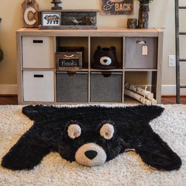 Large Black Bear Rug in Faux Fur For Forest Nursery Decor - image 1