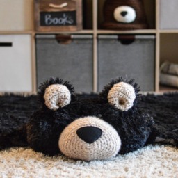 Large Black Bear Rug in Faux Fur For Forest Nursery Decor - thumbnail 2
