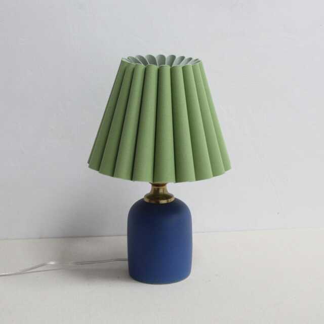 Handmade Scallop Green Fabric Lamp Navy Blue Ceramic Base-97# - image 1