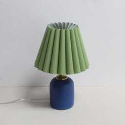 Handmade Scallop Green Fabric Lamp Navy Blue Ceramic Base-97# - thumbnail 2