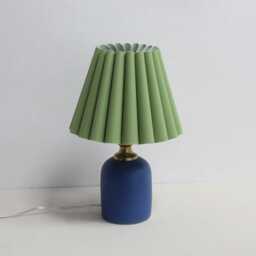 Handmade Scallop Green Fabric Lamp Navy Blue Ceramic Base-97#