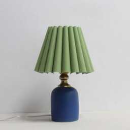 Handmade Scallop Green Fabric Lamp Navy Blue Ceramic Base-97# - thumbnail 3