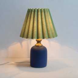 Handmade Scallop Green Fabric Lamp Navy Blue Ceramic Base-97# - thumbnail 4