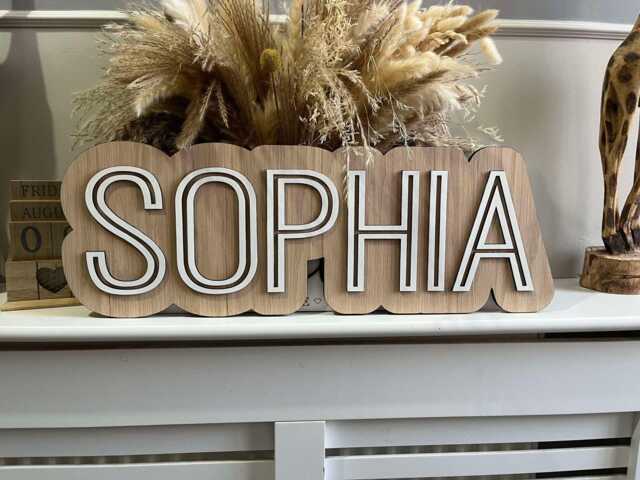 Personalised Double Layered First Name Wall Plaque - Nursery Decor Childrens Door Sign Above Cot Wooden Bedroom - image 1