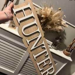 Personalised Double Layered First Name Wall Plaque - Nursery Decor Childrens Door Sign Above Cot Wooden Bedroom - thumbnail 2