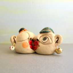 Unique Ceramic Figurines, Kiss Sculpture, Ceramics & Pottery, Romantic Gifts, Lovers Figures - thumbnail 2