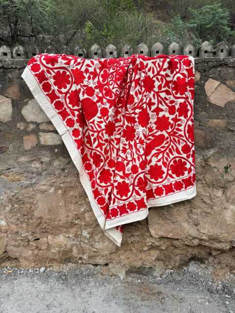 Hand Embroidered Suzani Quilt - Boho Bedding Colorful Cotton Bedspread Artisan Handmade - image 1