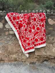 Hand Embroidered Suzani Quilt - Boho Bedding Colorful Cotton Bedspread Artisan Handmade