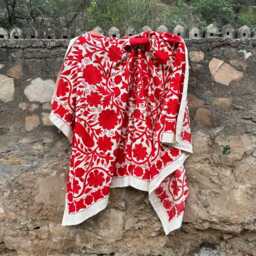 Hand Embroidered Suzani Quilt - Boho Bedding Colorful Cotton Bedspread Artisan Handmade - thumbnail 2