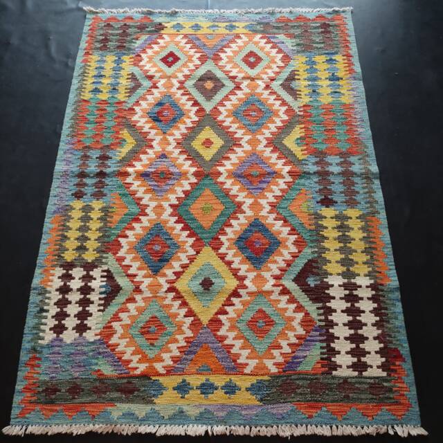 Kilim Rug Classic, Handmade Artisan Afghan Turkish Aztec Geometric Wool 187x130 cm - image 1