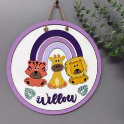 Rainbow Jungle Themed Personalised Name Plaque, Nursery Decor, Christening Gift, Children's Bedroom Door Sign - thumbnail 3
