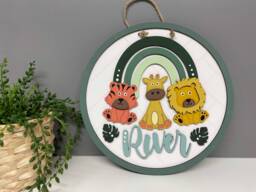 Rainbow Jungle Themed Personalised Name Plaque, Nursery Decor, Christening Gift, Children's Bedroom Door Sign - thumbnail 1