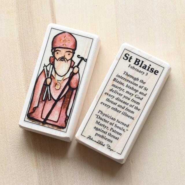 st Blaise Patron Saint Block With Gift Bag // Patron Against Throat Problems Catholic Toys By Almondrod - image 1