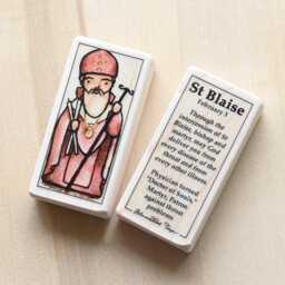 st Blaise Patron Saint Block With Gift Bag // Patron Against Throat Problems Catholic Toys By Almondrod