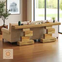 Rustic Farmhouse Console Table - Narrow Wood Entryway With Geometric Base, Modern Sofa Table, Slim Hallway Accent Living Room - thumbnail 3