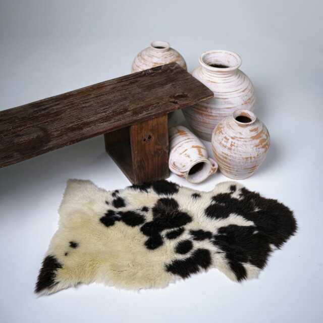 Exotic Creamy Yellow & Black Sheepskin Rug - Unique Spotted Wool Hide For Elegant Home Decor - image 1