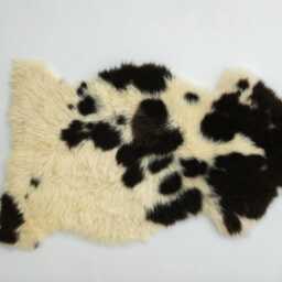 Exotic Creamy Yellow & Black Sheepskin Rug - Unique Spotted Wool Hide For Elegant Home Decor - thumbnail 4