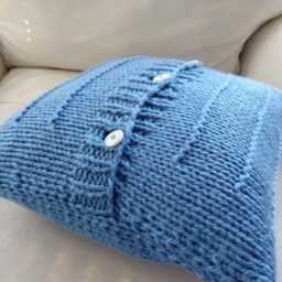 Rts Hand Knitted Blue Contemporary Pillow Case 16x16/Home Decor/ Decorative - thumbnail 2