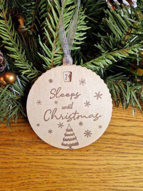 Christmas Countdown Decoration, Tree Ornament, Xmas Gift, Wooden Bauble, Present, Sleeps Till Christmas, Until Santa, Decor, Hanging - image 1