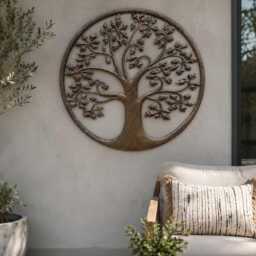 Bronze Tree Of Life Dimple Metal Garden Outdoor Wall Art Plaque 80cm Diameter - thumbnail 3