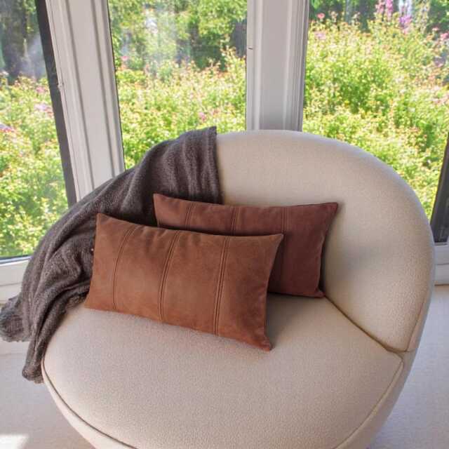 Faux Leather Pillow Cover - Milky & Dark Brown Decorative Stitch - image 1