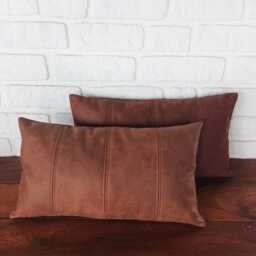 Faux Leather Pillow Cover - Milky & Dark Brown Decorative Stitch - thumbnail 3