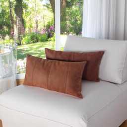 Faux Leather Pillow Cover - Milky & Dark Brown Decorative Stitch - thumbnail 2