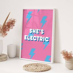 Shes Electric Typography Wall Art Print Bold Colourful Retro Style Design For Music Lovers Bedroom Or Living Room Decor - thumbnail 3