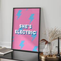 Shes Electric Typography Wall Art Print Bold Colourful Retro Style Design For Music Lovers Bedroom Or Living Room Decor - thumbnail 2