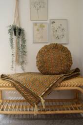 Blanket 110x150cm - Handmade in France Floral Blockprint Cotton - thumbnail 1