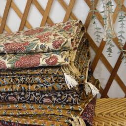 Blanket 110x150cm - Handmade in France Floral Blockprint Cotton - thumbnail 2