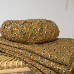 Blanket 110x150cm - Handmade in France Floral Blockprint Cotton - thumbnail 3