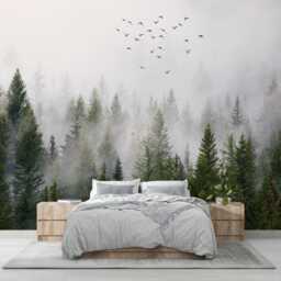 Scenic Foggy Forest Mural Peel & Stick Wallpaper Trees Misty Landscape Murals Bedroom Living Room Photo - thumbnail 3
