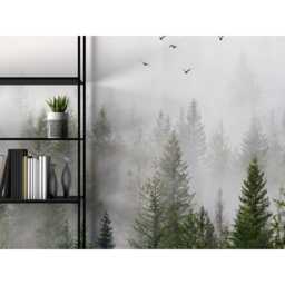 Scenic Foggy Forest Mural Peel & Stick Wallpaper Trees Misty Landscape Murals Bedroom Living Room Photo - thumbnail 2
