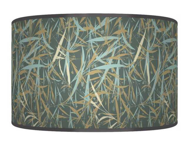 Green Blue & Grey Leaf Print Lampshade - Handmade Floral Drum Pendant Botanical Ceiling Light For Modern Natural Interiors - image 1