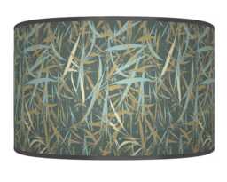 Green Blue & Grey Leaf Print Lampshade - Handmade Floral Drum Pendant Botanical Ceiling Light For Modern Natural Interiors