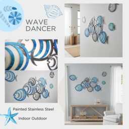Blue Stainless Steel Silver Metal Fish Wall Art For Modern Coastal Living Room Decor - thumbnail 3