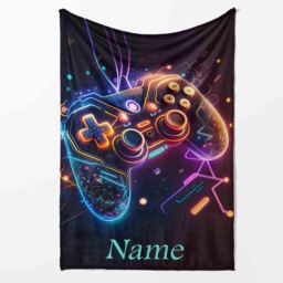 Neon Game Remote Personalised Blanket Custom Name Soft Cosy Throw Gamer Bedding Gift For Kids Teens Or Adults Cool Video Room Decor - thumbnail 1